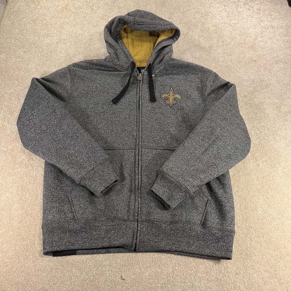 NFL Pro Line New Orleans Saints Hoodie Mens Medium Gray Sherpa Lined Full Zip